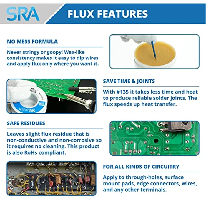 SRA Solder 135 Rosin Paste Soldering Flux For Electronics, No Clean Flux Made for Lead and Lead-Free Solder Circuit Boards and Copper Electrical Wire - Safe Residues with No Goopy Mess (2oz 2-Pack) by SRA Soldering Products - Image 2