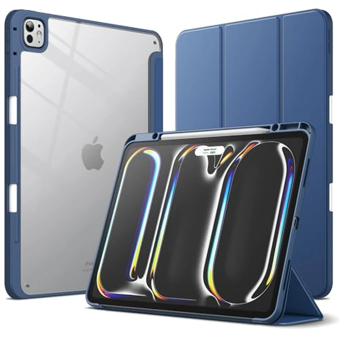 JETech Case for iPad Pro 13-Inch M5/M4 (2025/2024) with Pencil Holder, Clear Transparent Back Shell Slim Stand Shockproof Tablet Cover, Auto Wake/Sleep (Navy) by JETech - Used - Acceptable condition