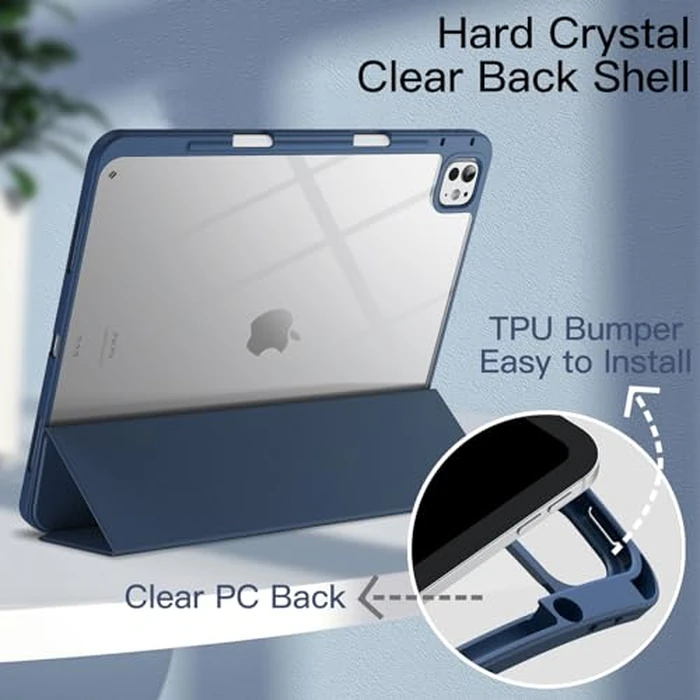 JETech Case for iPad Pro 13-Inch M5/M4 (2025/2024) with Pencil Holder, Clear Transparent Back Shell Slim Stand Shockproof Tablet Cover, Auto Wake/Sleep (Navy) by JETech - Image 3