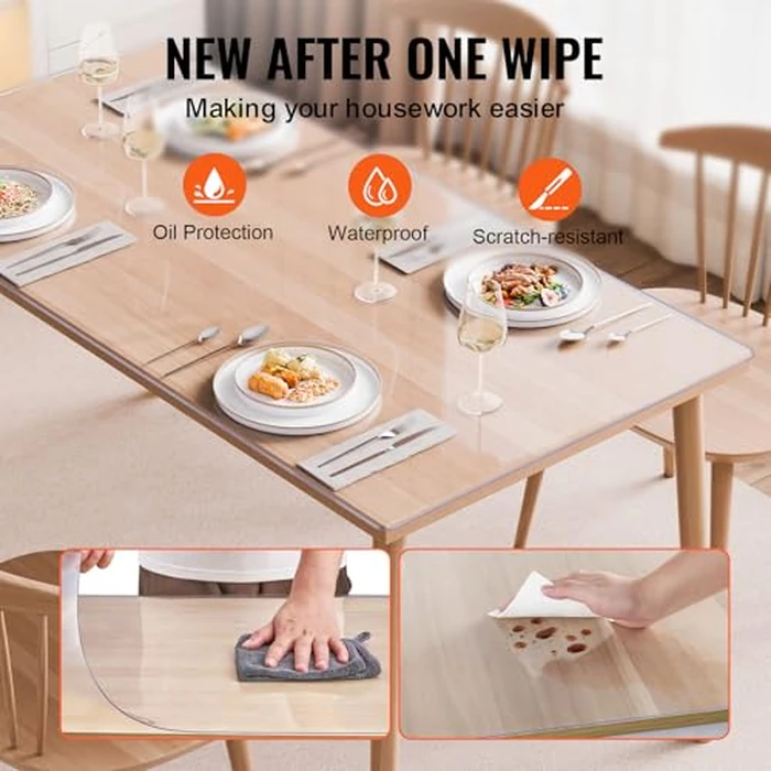 VEVOR Plastic Table Cover, 24 x 48 Inch 2.0 mm Thick Clear PVC Desk Mat Protector, Waterproof & Easy Cleaning Desk Pad Tablecloth, for Office, Dresser, Dining Room, Night Stand by VEVOR - Image 4