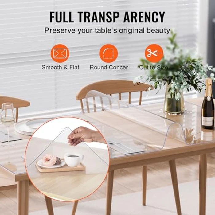 VEVOR Plastic Table Cover, 24 x 48 Inch 2.0 mm Thick Clear PVC Desk Mat Protector, Waterproof & Easy Cleaning Desk Pad Tablecloth, for Office, Dresser, Dining Room, Night Stand by VEVOR - Image 5