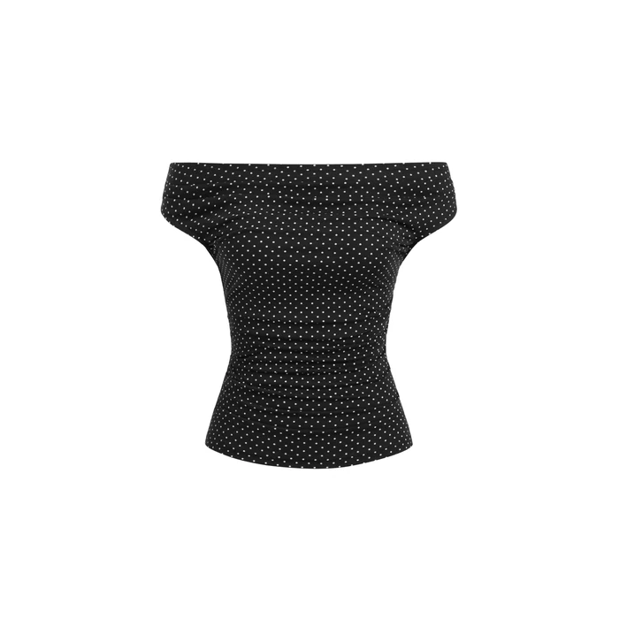 CIDER Women's Polka Dot Top Going Out Crop Tank Tops Boat Neck Ruched Summer Tops Trendy Cute Y2K Outfits Black by CIDER - Image 1