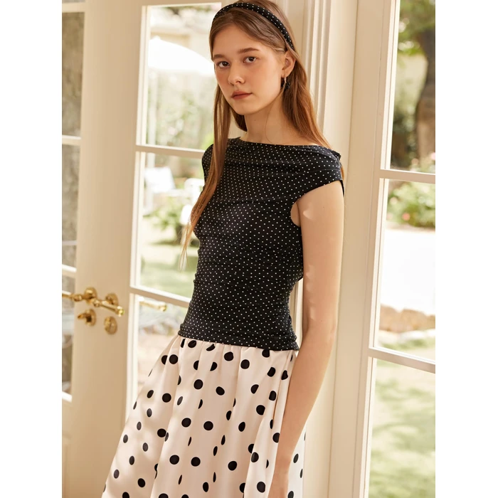 CIDER Women's Polka Dot Top Going Out Crop Tank Tops Boat Neck Ruched Summer Tops Trendy Cute Y2K Outfits Black by CIDER - Image 4