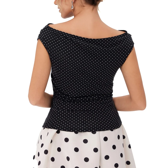 CIDER Women's Polka Dot Top Going Out Crop Tank Tops Boat Neck Ruched Summer Tops Trendy Cute Y2K Outfits Black by CIDER - Image 5