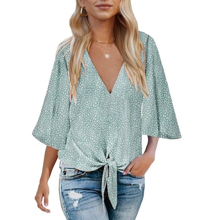 Womens Blouses and Tops Dressy Summer for Work V Neck Short Sleeve Oversized T Shirts F4 Light Green by Bluetime - Used - Very Good condition