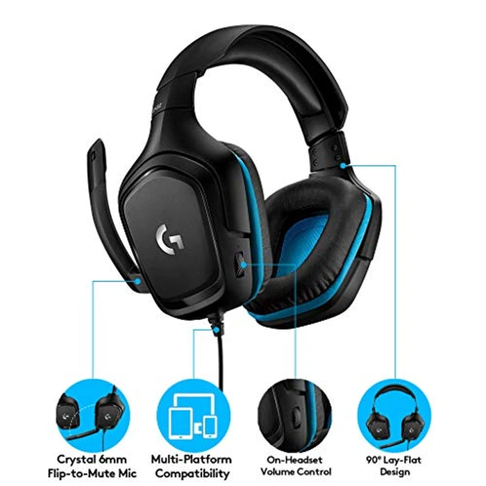 Logitech G432 Wired Gaming Headset, 7.1 Surround Sound, DTS Headphone:X 2.0, Flip-to-Mute Mic, PC (Leatherette) Black/Blue by Logitech G - Image 6
