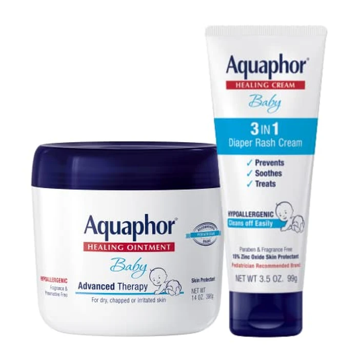 Aquaphor Baby Healing Ointment (14 Oz) + 3-in-1 Diaper Rash Cream (3.5 Oz), Hypoallergenic and Fragrance Free Skin Care Set for Babies by Aquaphor - Image 1