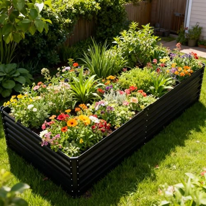 COMHOMA Raised Garden Bed 6x3x2ft,Galvanized Metal Planter Box Kit for Outdoor Gardening,Large Vegetable Flower Growing Beds with Gloves Tools,Black by COMHOMA - Used - Like New condition - US$47.48