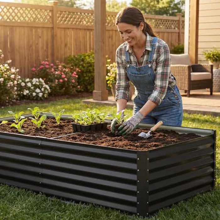 COMHOMA Raised Garden Bed 6x3x2ft,Galvanized Metal Planter Box Kit for Outdoor Gardening,Large Vegetable Flower Growing Beds with Gloves Tools,Black by COMHOMA - Image 3