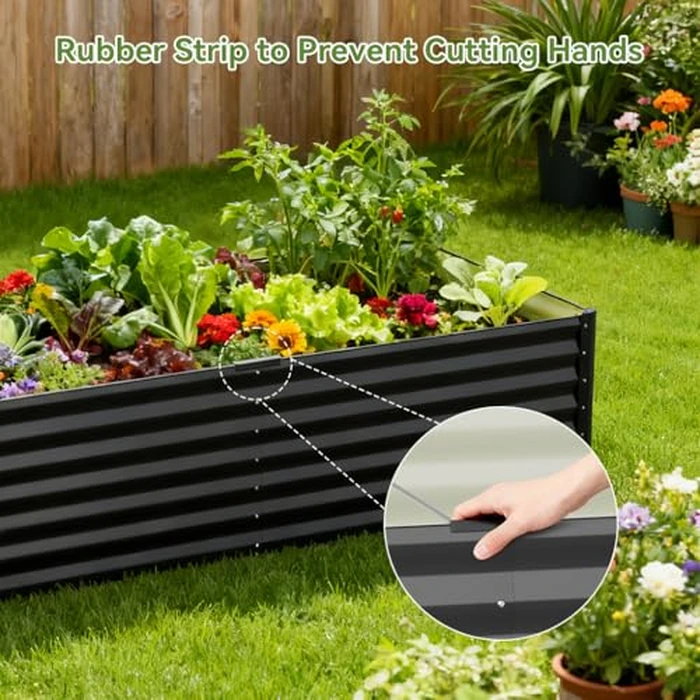 COMHOMA Raised Garden Bed 6x3x2ft,Galvanized Metal Planter Box Kit for Outdoor Gardening,Large Vegetable Flower Growing Beds with Gloves Tools,Black by COMHOMA - Image 5