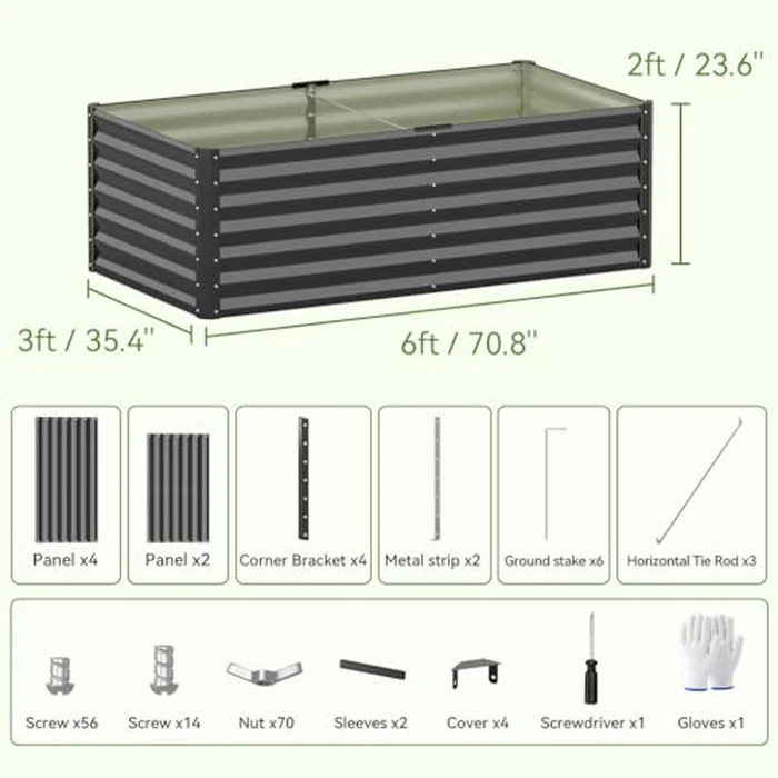 COMHOMA Raised Garden Bed 6x3x2ft,Galvanized Metal Planter Box Kit for Outdoor Gardening,Large Vegetable Flower Growing Beds with Gloves Tools,Black by COMHOMA - Image 9