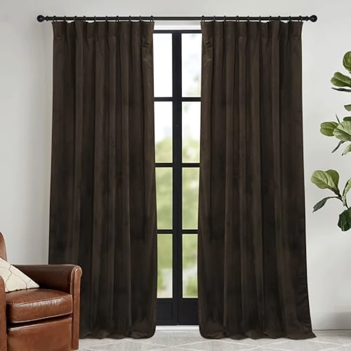 RYB HOME Brown Blackout Curtains 96 inches Long Velvet, Room Darkening Thermal Insulated Drapes with Hook Belt for Bedroom Home Theater, W 52 x L 96 inches, 2 Panels Set by RYB HOME - Image 2