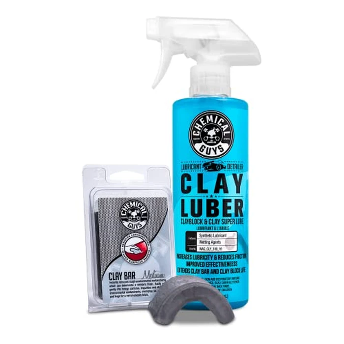 Chemical Guys Clay Bar Kit, Medium Duty with Luber Synthetic Lubricant - Removes Embedded Dirt, Restores Smooth Paint, Preps for Wax and Sealant - Safe for Cars, Trucks, SUVs, 16 oz, 2 Items by Chemical Guys - Used - Very Good condition - US$19.98