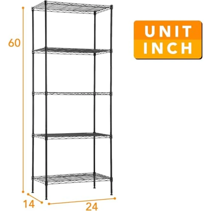 14" Dx24" Wx60" H Wire Shelving Unit Metal Commercial Shelf with 5 Tier Layer Rack Strong Steel for Restaurant Garage Pantry Kitchen Garage，Black by FDW - Image 7