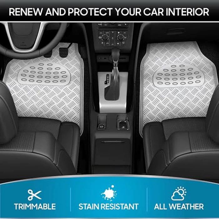 BDK Metallic Chrome Car Floor Mats All Weather Versatile Fit Automotive Floor Mats for Cars SUVs, Floor Mat for Trucks, Car Mats Full Set Front & Rear, Non-Slip Shiny Durable Heavy Duty - Silver by BDK - Image 2