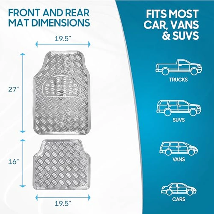 BDK Metallic Chrome Car Floor Mats All Weather Versatile Fit Automotive Floor Mats for Cars SUVs, Floor Mat for Trucks, Car Mats Full Set Front & Rear, Non-Slip Shiny Durable Heavy Duty - Silver by BDK - Image 6
