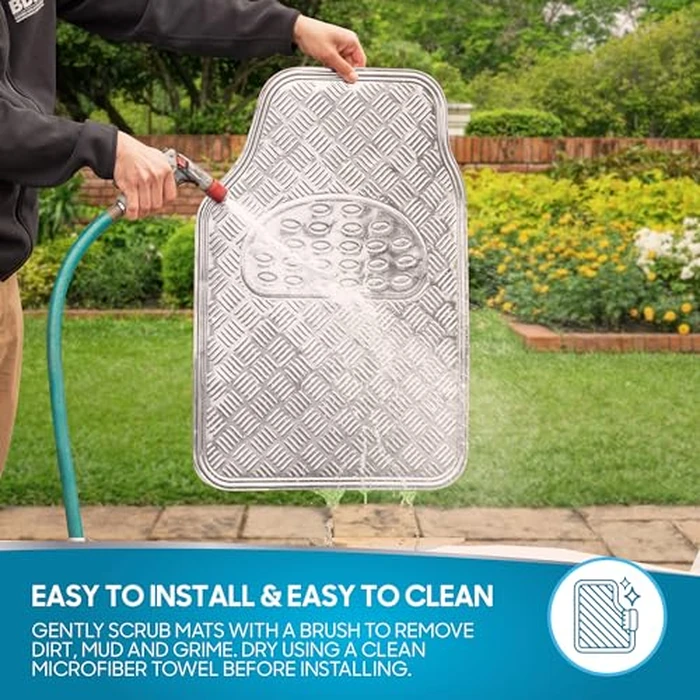 BDK Metallic Chrome Car Floor Mats All Weather Versatile Fit Automotive Floor Mats for Cars SUVs, Floor Mat for Trucks, Car Mats Full Set Front & Rear, Non-Slip Shiny Durable Heavy Duty - Silver by BDK - Image 9