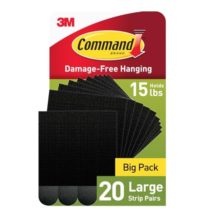 Command 15 lb Large 20 Pairs Picture Hanging Strips (40 Strips), Damage-Free Hangers for Picture Frames, No Tools Required, Great for Home Room Wall Decor, Black Adhesive by Command - Used - Very Good condition - US$8.40