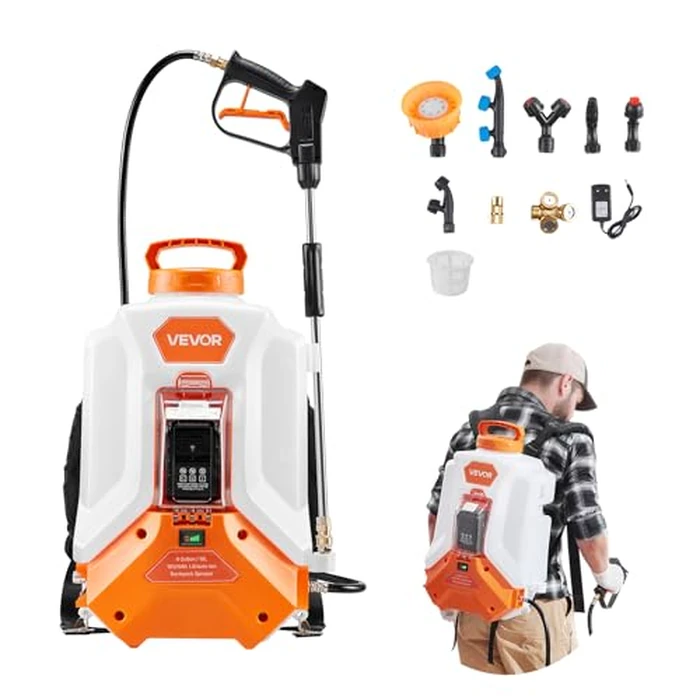 VEVOR Battery Powered Backpack Sprayer, 4 Gallons Electric Backpack Sprayer, 2 Wands & 8 Nozzles, Adjustable 0-90 PSI, 4H Runtime, Portable Yard Garden Lawn Sprayers for Weeding Spraying Cleaning by VEVOR - Used - Very Good condition - CA$118.53