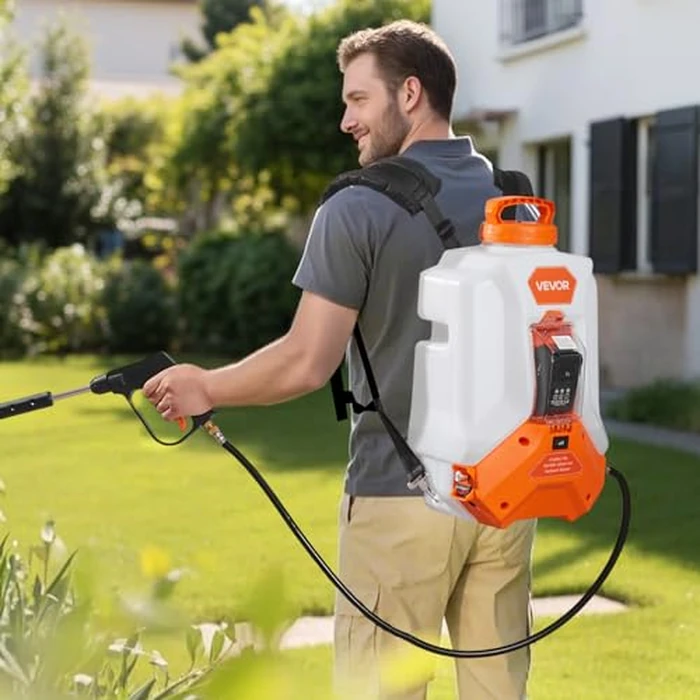 VEVOR Battery Powered Backpack Sprayer, 4 Gallons Electric Backpack Sprayer, 2 Wands & 8 Nozzles, Adjustable 0-90 PSI, 4H Runtime, Portable Yard Garden Lawn Sprayers for Weeding Spraying Cleaning by VEVOR - Image 3