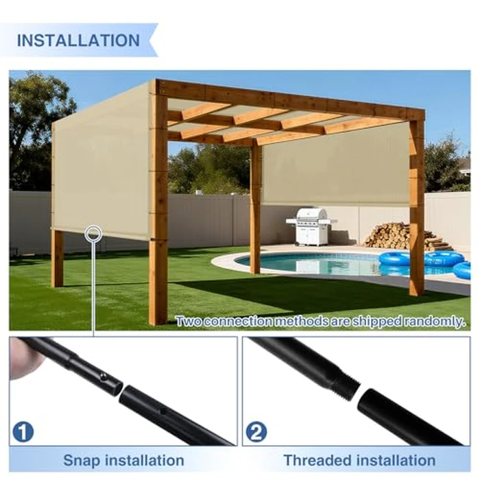 E&K Sunrise 8'Wx16'L Pergola Shade Cover with Weighted Rods & Grommets, Outdoor Sun Shade Cloth Canopy Replacement Cover UV Block for Patio Porch Deck Backyard (Beige) by E&K - Image 4