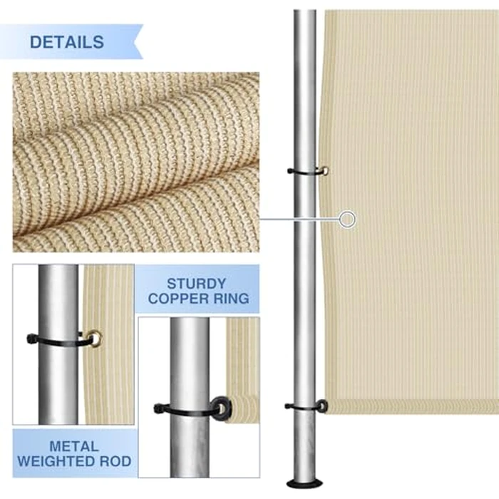 E&K Sunrise 8'Wx16'L Pergola Shade Cover with Weighted Rods & Grommets, Outdoor Sun Shade Cloth Canopy Replacement Cover UV Block for Patio Porch Deck Backyard (Beige) by E&K - Image 5