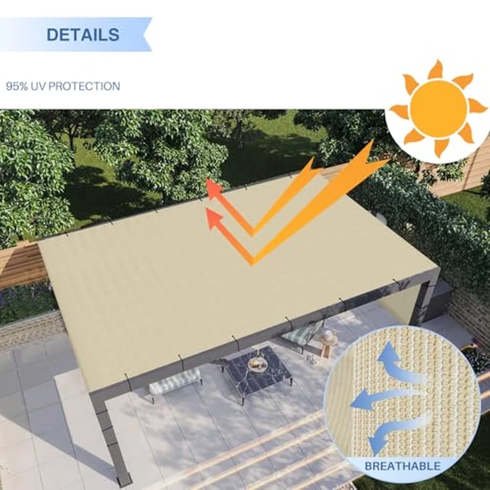 E&K Sunrise 8'Wx16'L Pergola Shade Cover with Weighted Rods & Grommets, Outdoor Sun Shade Cloth Canopy Replacement Cover UV Block for Patio Porch Deck Backyard (Beige) by E&K - Image 6