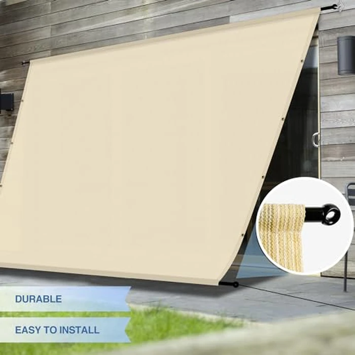 E&K Sunrise 8'Wx16'L Pergola Shade Cover with Weighted Rods & Grommets, Outdoor Sun Shade Cloth Canopy Replacement Cover UV Block for Patio Porch Deck Backyard (Beige) by E&K - Image 8