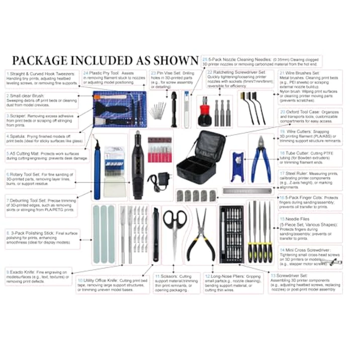 124Pcs 3D Printing Accessory Tools with Tool Bag for 3D Printer Modeler Basic Tools Diverse 3D Print Nozzle Cleaning Kit Mini Rotary Tool 3D Printer Tools for Remove/Trim and Finish 3D Print by AEORUM - Image 6