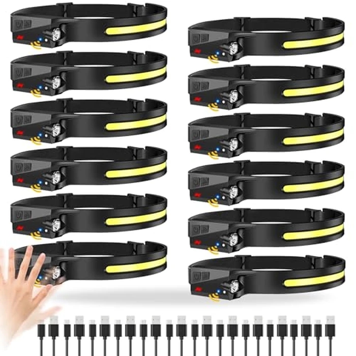 Bud K 12Pack LED Rechargeable Headlamp, 1000-Lumen IPX5 Waterproof Adult Headlamp with Motion Sensor, 230 degrees Wide Beam, 6 Modes, Lightweight, Ideal for Camping, Hiking, Running, and Cycling by Bud K - Used - Like New condition - US$73.95