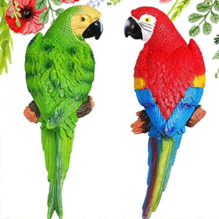 Jetec Parrot Decor Outdoor Tiki Bar Decor Large Realistic Parrot Statues Outside Lifelike Bird Sculptures Garden Patio Yard Lawn Figurines for Tropical Animal Tree Wall(2 Pcs,Green, Red) by Jetec - Used - Like New condition - US$25.64