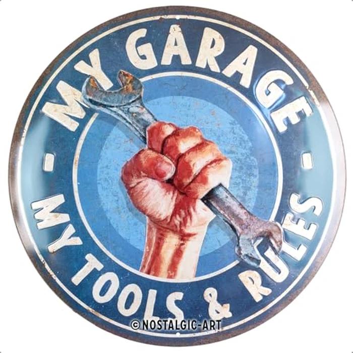 Nostalgic-Art Retro tin sign, Ø 13.7", My Garage - My Tools & Rules - Gift idea for mechanics, made of metal, vintage design by Nostalgic-Art - Used - Very Good condition - US$16.89
