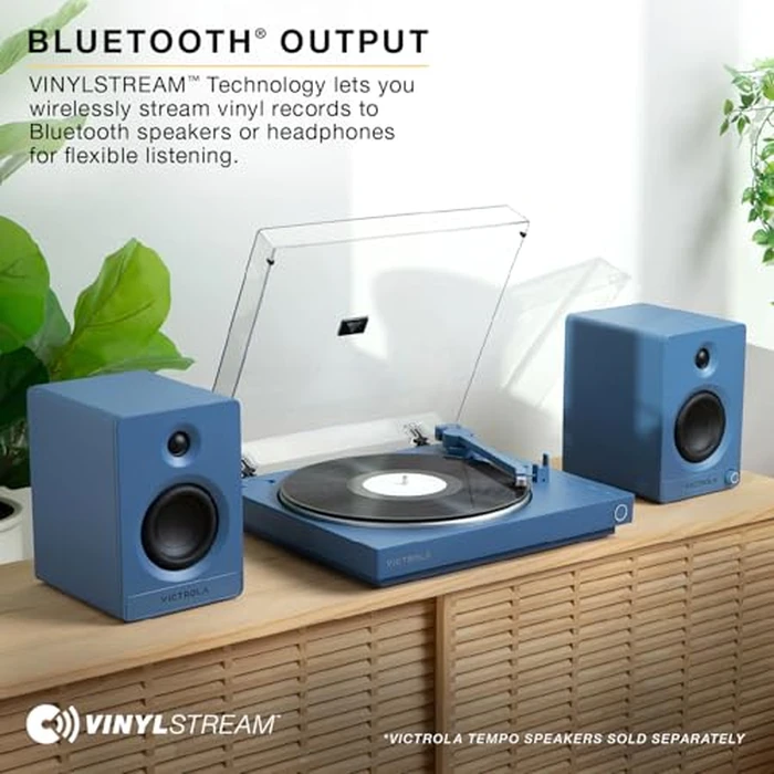 Victrola Fully Automatic Bluetooth Turntable w Audio Technica ATN3600L Cartridge, Automatic Repeat Function, 2-Speed Vinyl Record Player, Wireless Bluetooth Streaming, Preamp & Aluminum Platter Blue by Victrola - Image 4