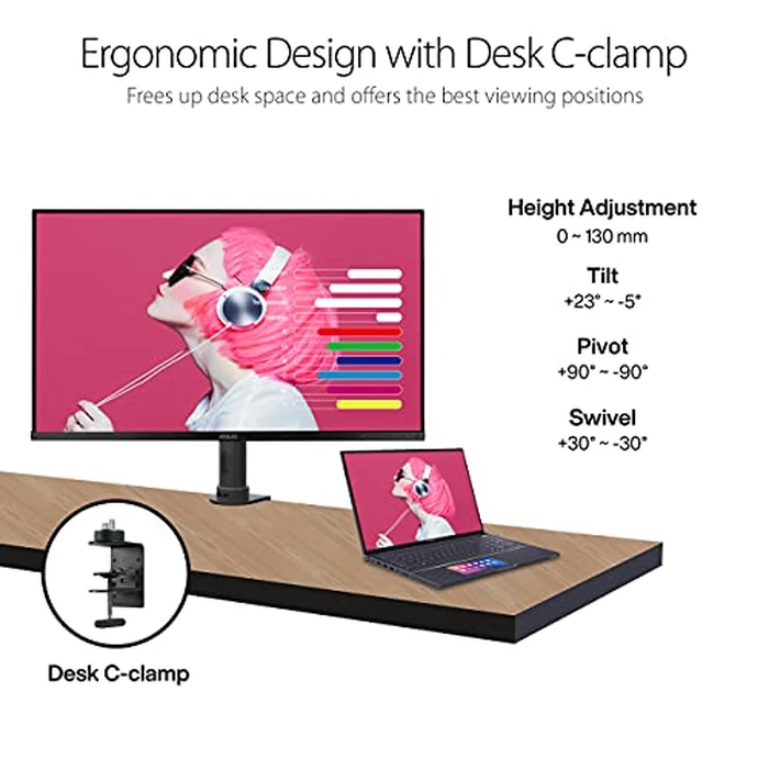 ASUS ProArt Display 32” 4K HDR Monitor (PA329CV) - UHD (3840 x 2160), IPS, 100% sRGB/Rec.709, ΔE < 2, Calman Verified, USB-C Power Delivery, DisplayPort, HDMI, USB 3.1 Hub, C-clamp, Height Adjustable by ASUS - Image 3