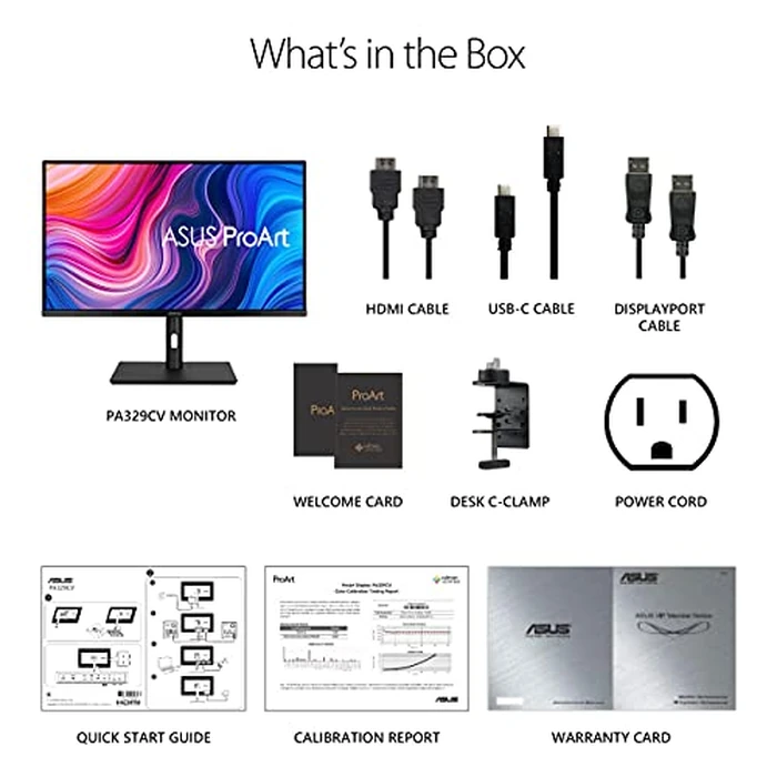 ASUS ProArt Display 32” 4K HDR Monitor (PA329CV) - UHD (3840 x 2160), IPS, 100% sRGB/Rec.709, ΔE < 2, Calman Verified, USB-C Power Delivery, DisplayPort, HDMI, USB 3.1 Hub, C-clamp, Height Adjustable by ASUS - Image 8