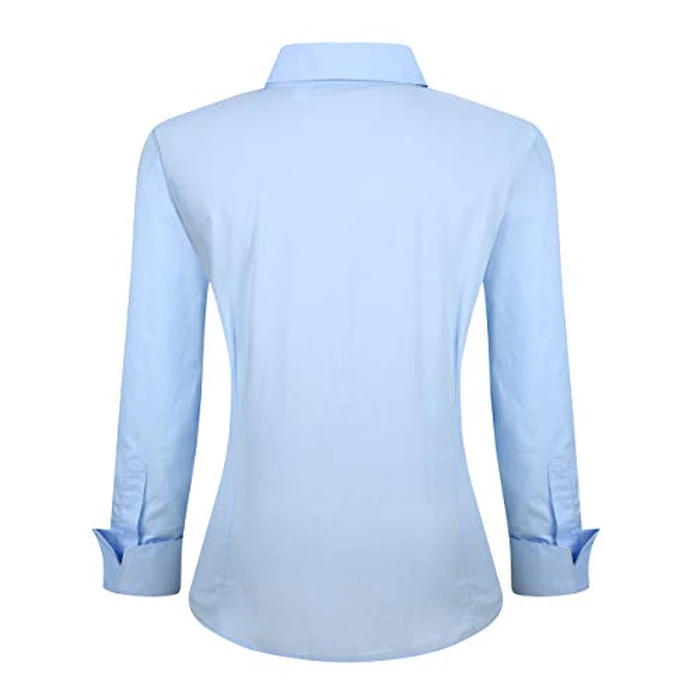 Alex Vando Womens Dress Shirts Wrinkle Free Regular Fit Long Sleeve Stretch Work Shirt,Blue,L by Alex Vando - Image 2