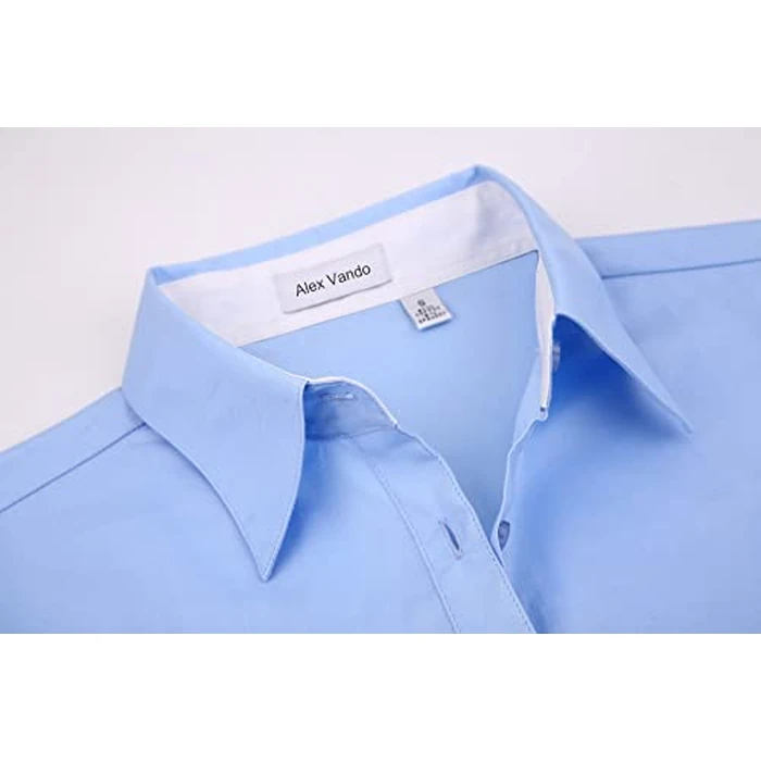 Alex Vando Womens Dress Shirts Wrinkle Free Regular Fit Long Sleeve Stretch Work Shirt,Blue,L by Alex Vando - Image 3