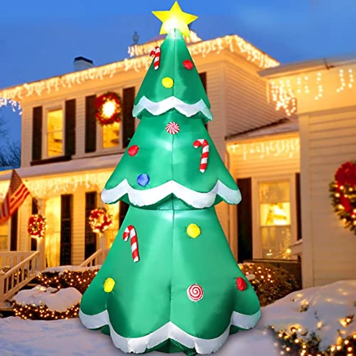 7 FT Tall Christmas Inflatables Tree Decorations Outdoor, Blow up Christmas Tree Yard Decor with LED Lights Star Treetop & Colorful Candy for Xmas Holiday Party Indoor Garden Patio Display Hall Lawn by FunFanso - Image 1