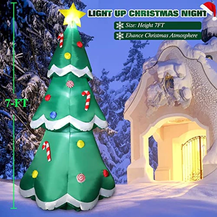 7 FT Tall Christmas Inflatables Tree Decorations Outdoor, Blow up Christmas Tree Yard Decor with LED Lights Star Treetop & Colorful Candy for Xmas Holiday Party Indoor Garden Patio Display Hall Lawn by FunFanso - Image 8
