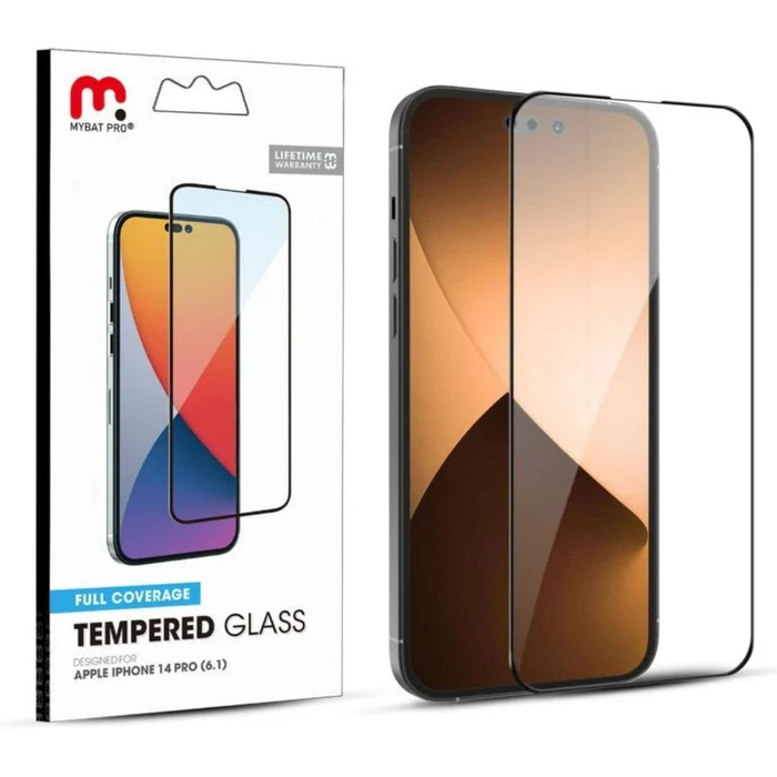 MyBat Pro Full Coverage Tempered Glass Screen Protector for iPhone 14 Pro - Transparent/Black by MyBat Pro - Refurbished - Brand New condition