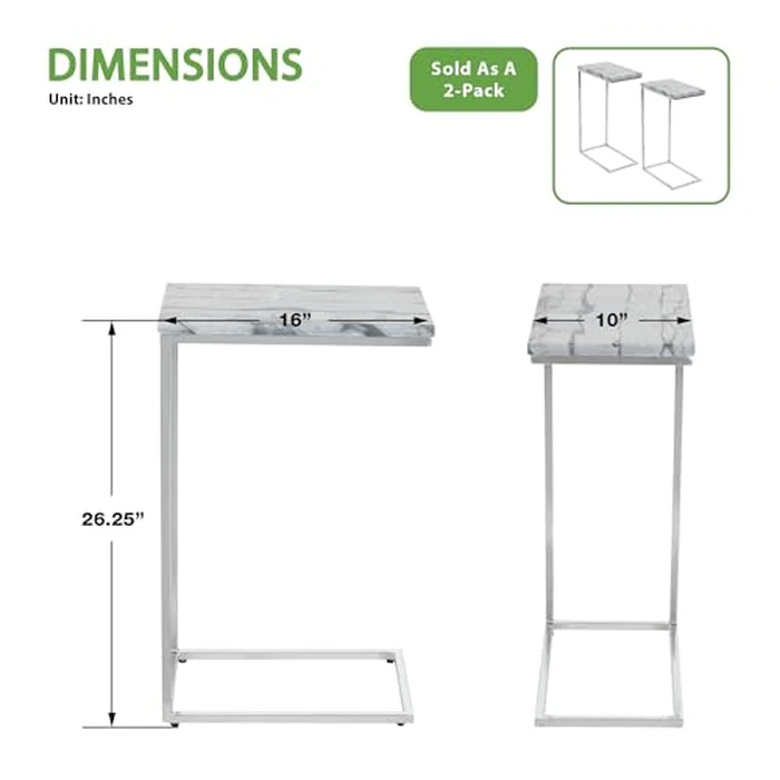 OSP Home Furnishings C-Table, Set of 2, Solid Grey Marble Top with Chrome Metal Base by OSP Home Furnishings - Image 3