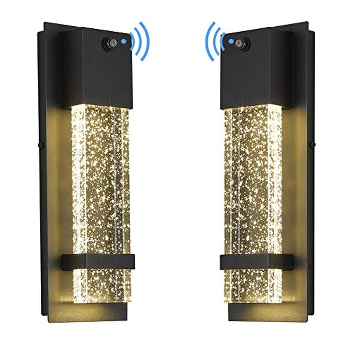 Dusk to Dawn Outdoor Wall Light Fixture, HWH Exterior Wall Sconce Porch Light 2 Pack, Outside Wall Lights in Black Finish with Crystal Bubble Glass, 5HW9-B-P-2PK BK by HWH INVESTMENT - Used - Like New condition - US$92.10
