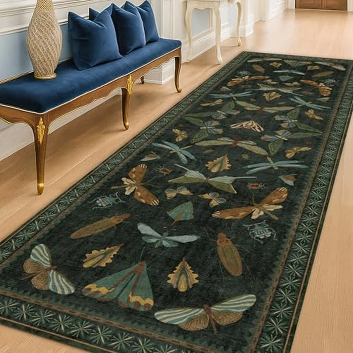 Hazo Haus 8 ft Long Hallway Runner Rug - Boho Green Rug for Kitchen Floor, Entrance Indoor, Washable Wide Runner Non Slip, Dark Green 2'6''x8' by Hazo Haus - Used - Like New condition