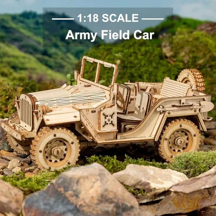 ROKR 3D Wooden Puzzle Scale Model Car -Self Building Vehicle Kits-Brain Teaser Toys- Birthday/Christmas Gift for Adults on (Army Jeep) by ROKR - Image 2