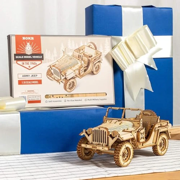 ROKR 3D Wooden Puzzle Scale Model Car -Self Building Vehicle Kits-Brain Teaser Toys- Birthday/Christmas Gift for Adults on (Army Jeep) by ROKR - Image 5
