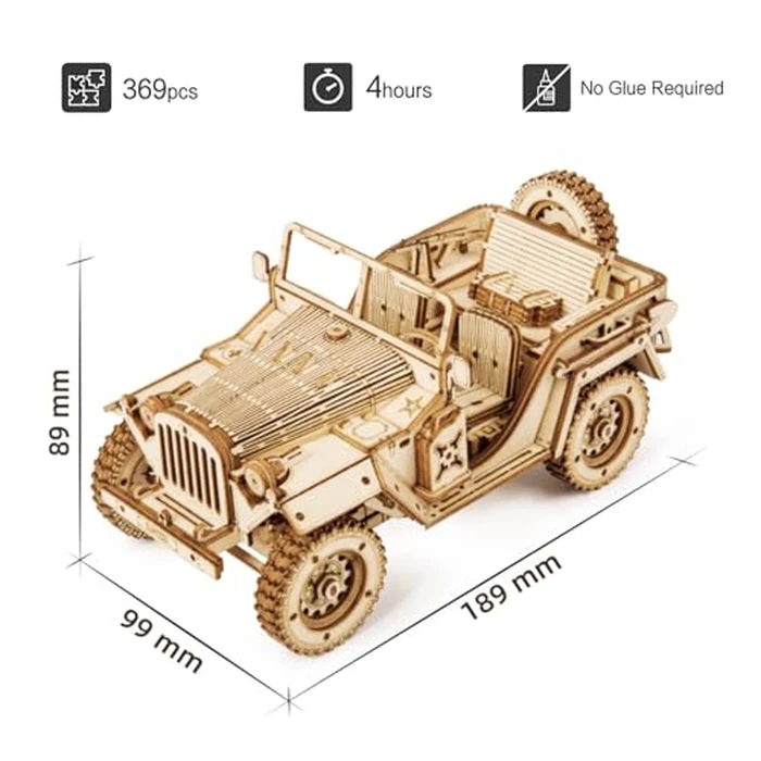 ROKR 3D Wooden Puzzle Scale Model Car -Self Building Vehicle Kits-Brain Teaser Toys- Birthday/Christmas Gift for Adults on (Army Jeep) by ROKR - Image 6