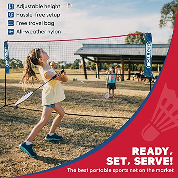 BOULDER Portable Badminton Pickleball Net - Foldable / Extendable Poles for Multiple Sports Heights (UP to 5 ft) - Ideal for Tennis, Pickleball, Soccer Tennis - Easy Setup (Blue, 14 FT) by Boulder - Image 2