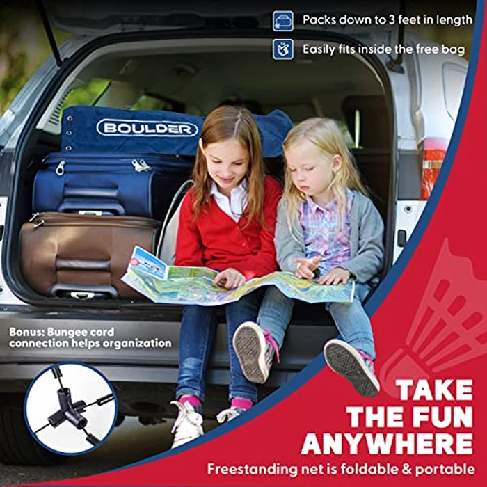 BOULDER Portable Badminton Pickleball Net - Foldable / Extendable Poles for Multiple Sports Heights (UP to 5 ft) - Ideal for Tennis, Pickleball, Soccer Tennis - Easy Setup (Blue, 14 FT) by Boulder - Image 6