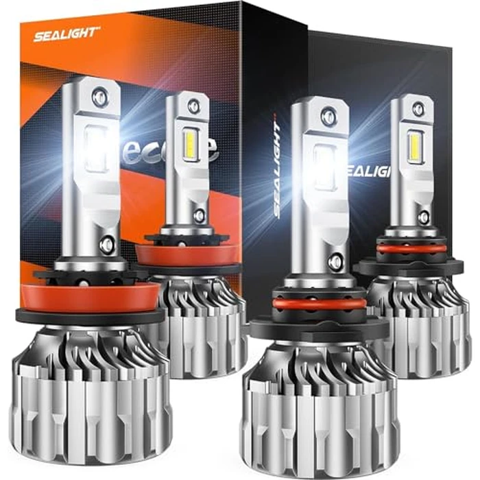 SEALIGHT H11/H9/H8 Low Beam 9005/HB3 High Beam LED Headlight Bulbs Combo, 66000 Lumens 800% Brightness 6500K Cool White Parking Light Bulbs, S6 Plug-N-Play Halogen Replacement, Pack of 4 by SEALIGHT - Used - Like New condition - CA$44.76