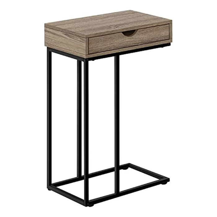 Monarch Specialties I 3771 Accent Table, C-Shaped, End, Side, Snack, Storage Drawer, Living Room, Bedroom, Metal, Laminate, Brown, Black, Contemporary, Modern by Monarch Specialties - Image 1